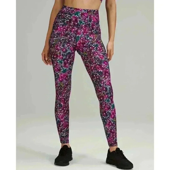 Lululemon Women's Base Pace HR Tight 28" *Fleece 2 Floral Electric Multi Running - Picture 4 of 10